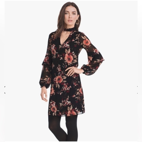 White House Black Market Floral Ruffle Long Sleeve Shift Dress NEW - Picture 1 of 14